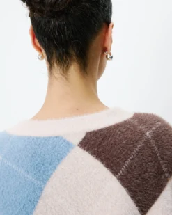 Cardigan doux à losanges col V bleuet Alexan
