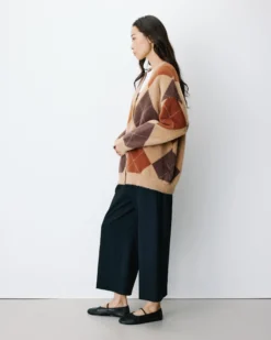 Cardigan doux à losanges col V beige Alexan