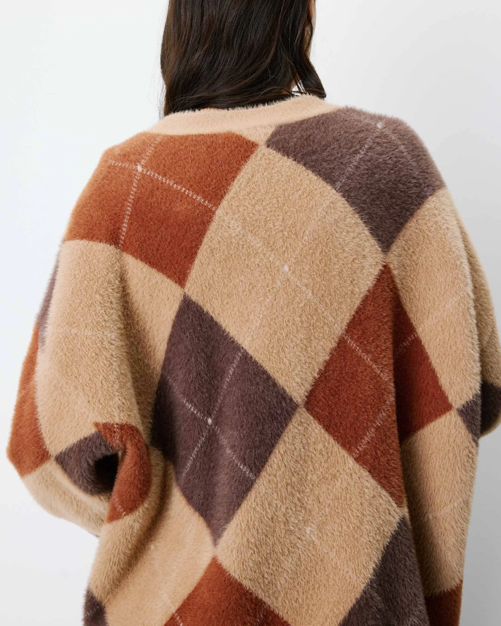 Cardigan doux à losanges col V beige Alexan