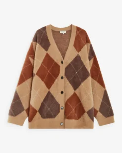 Cardigan doux à losanges col V beige Alexan