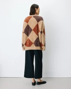 Cardigan doux à losanges col V beige Alexan