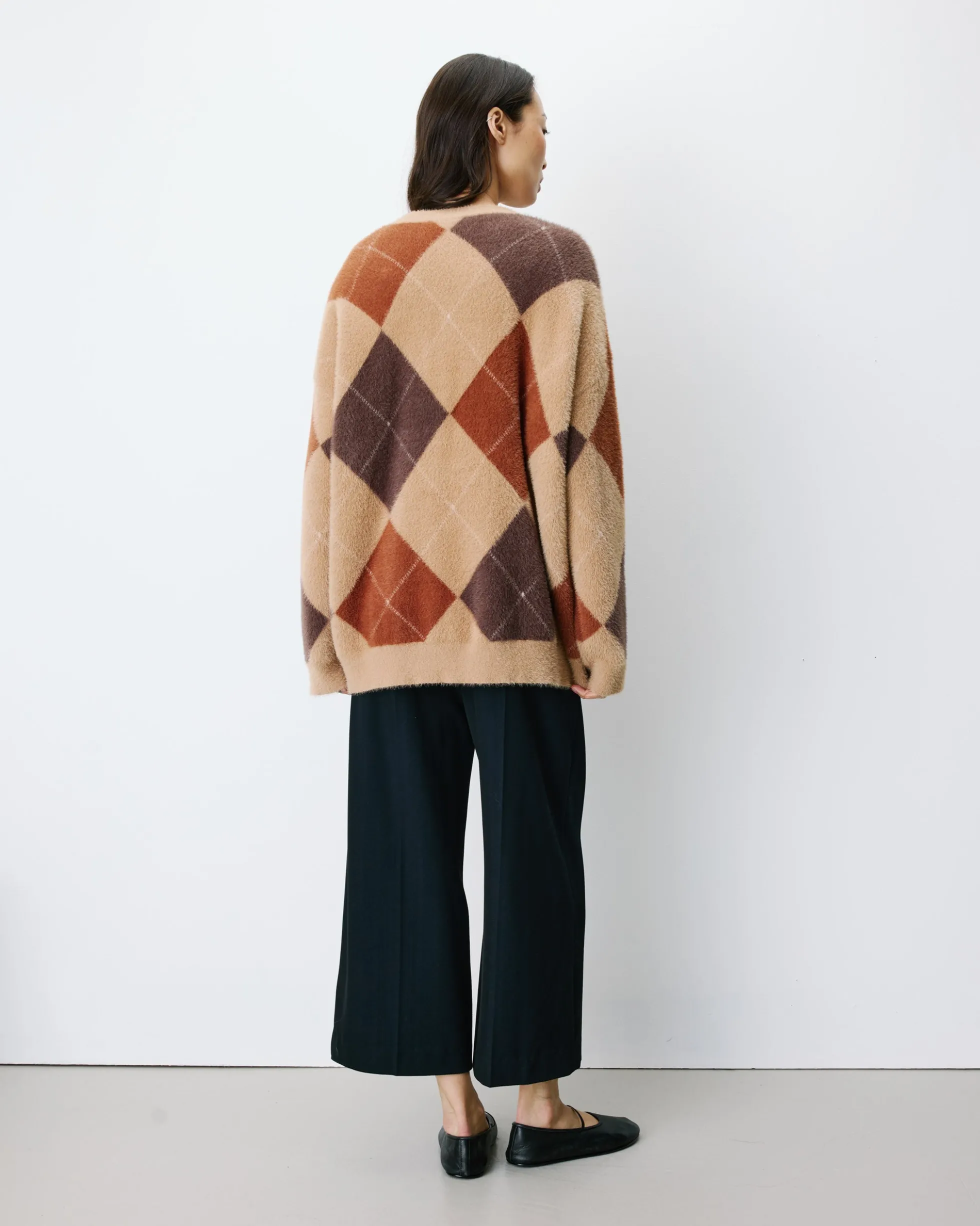 Cardigan doux à losanges col V beige Alexan