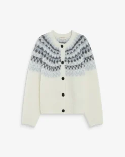 Cardigan en maille jacquard boutonné ivoire Alekio