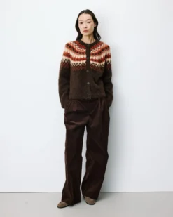 Cardigan en maille jacquard boutonné chocolat Alekio