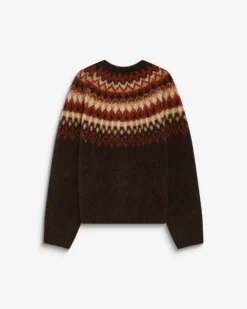 Cardigan en maille jacquard boutonné chocolat Alekio