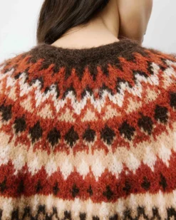 Cardigan en maille jacquard boutonné chocolat Alekio