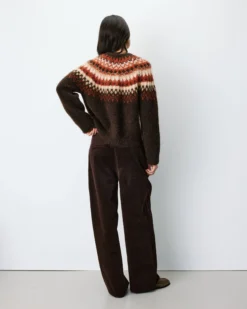 Cardigan en maille jacquard boutonné chocolat Alekio