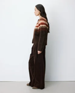 Cardigan en maille jacquard boutonné chocolat Alekio