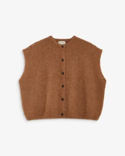 Cardigan loose sans manches col rond camel Addison