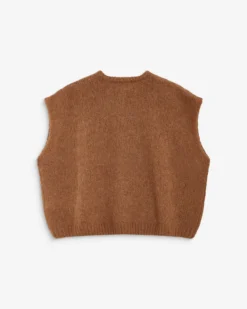 Cardigan loose sans manches col rond camel Addison