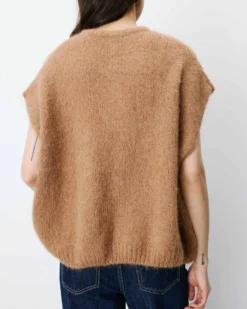 Cardigan loose sans manches col rond camel Addison