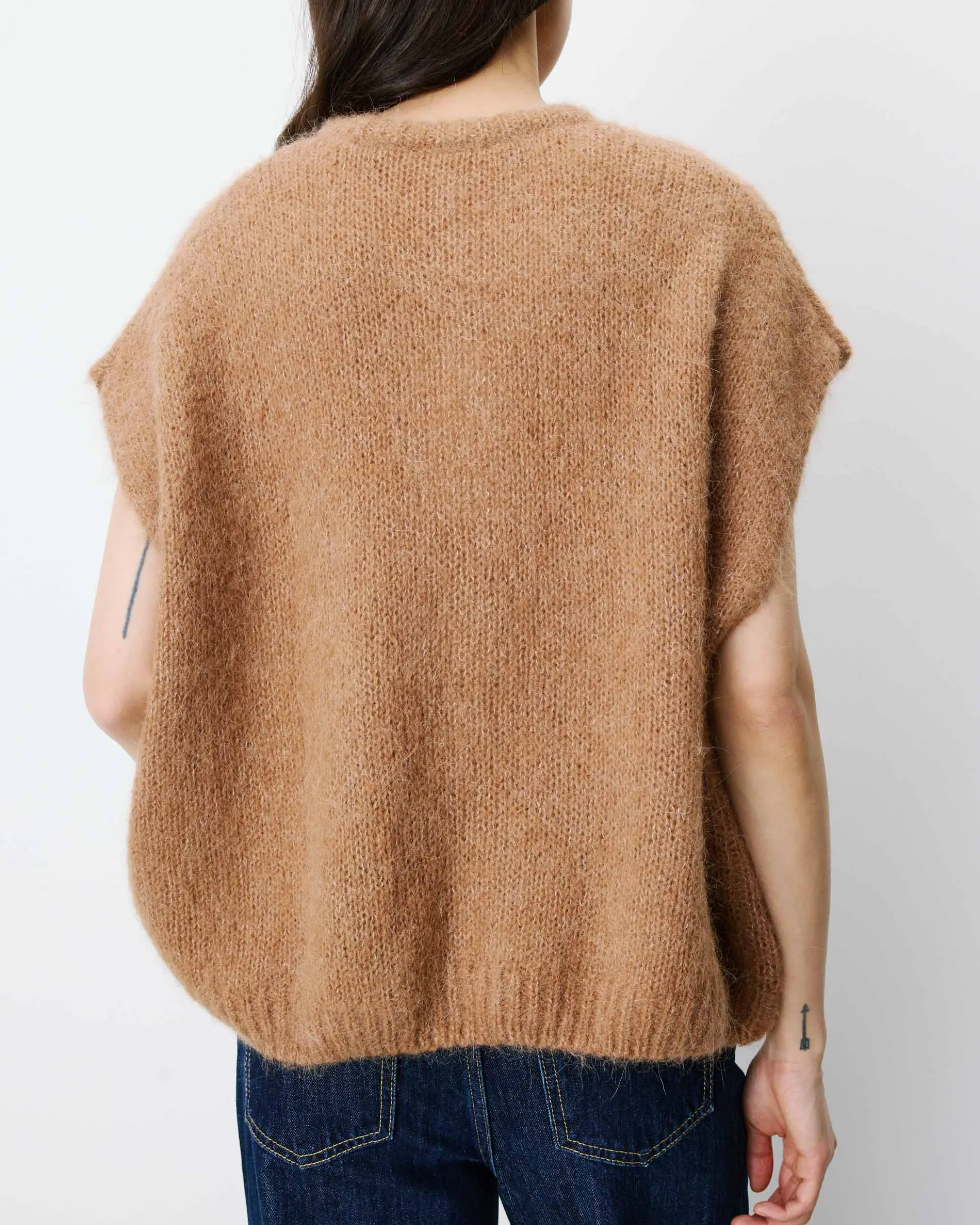 Cardigan loose sans manches col rond camel Addison