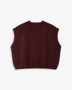 Cardigan loose sans manches col rond aubergine Addison