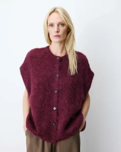 Cardigan loose sans manches col rond aubergine Addison