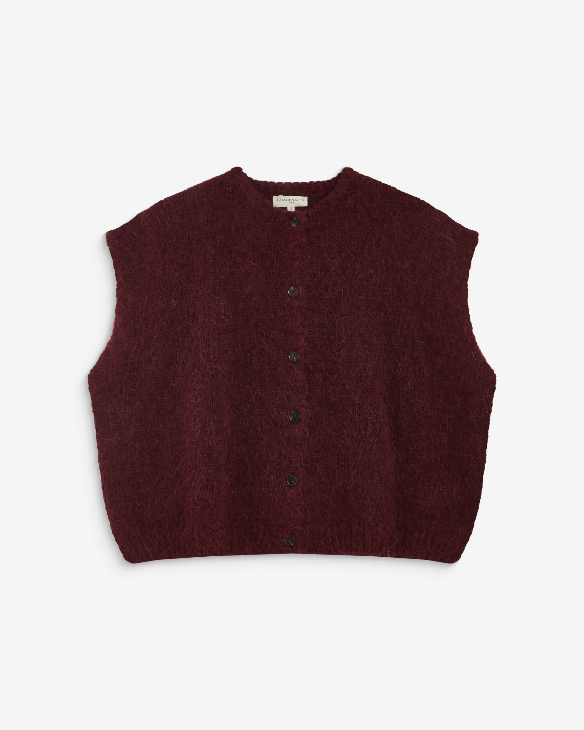 Cardigan loose sans manches col rond aubergine Addison