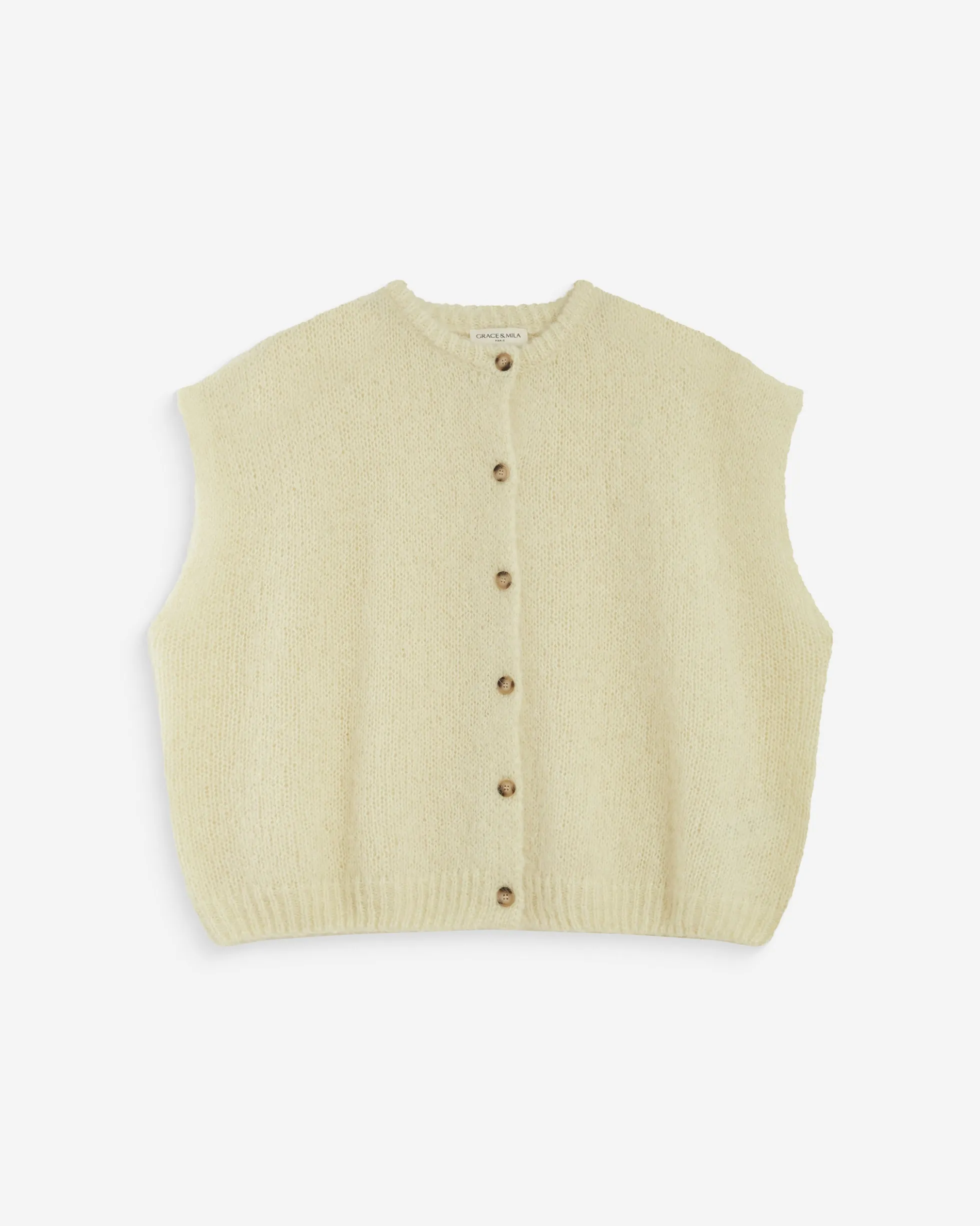 Cardigan loose sans manches col rond vanille Addison