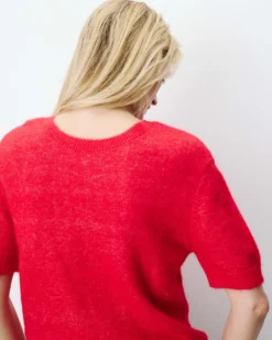 Cardigan manches courtes col rond rouge Akarios