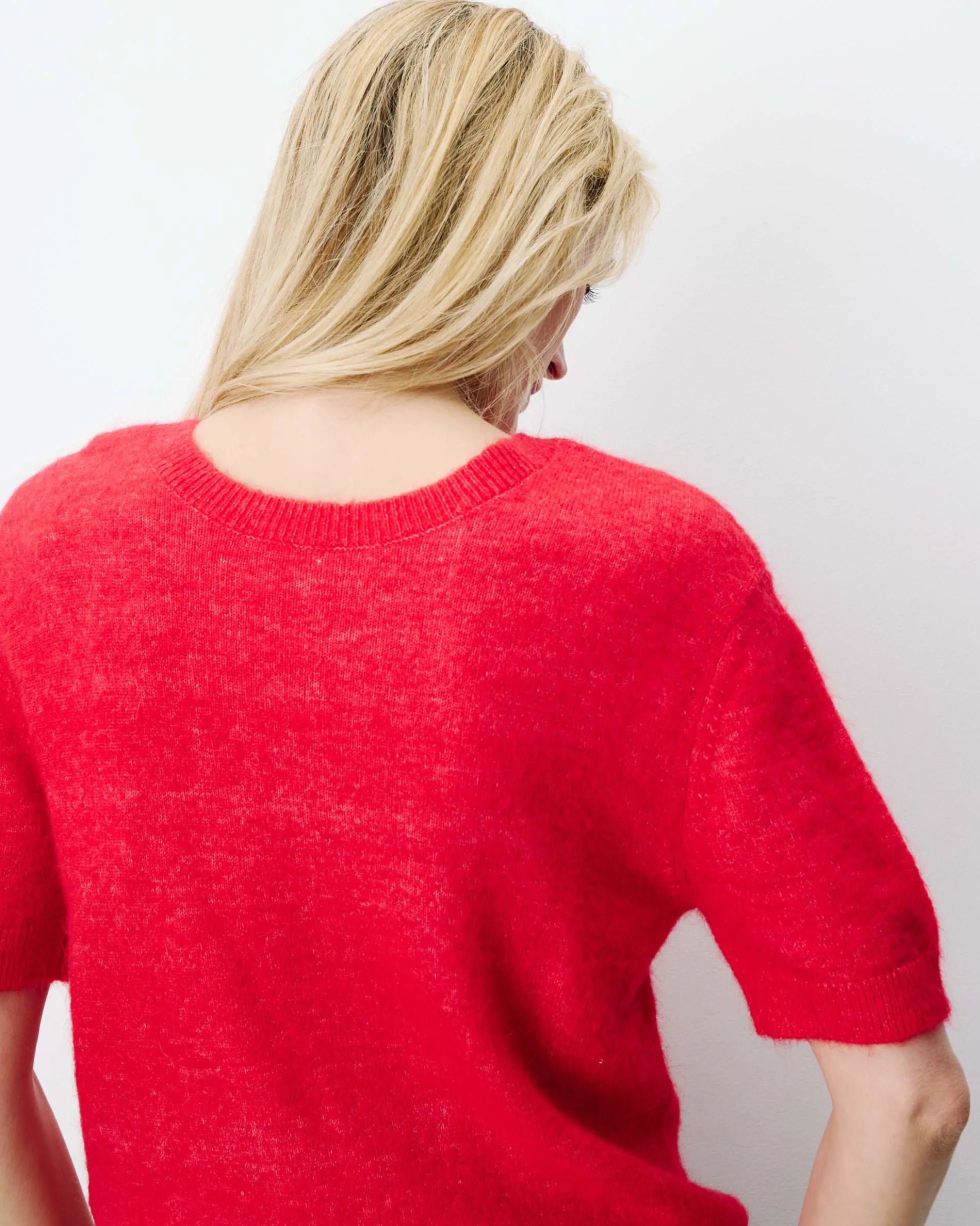 Cardigan manches courtes col rond rouge Akarios