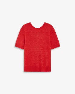 Cardigan manches courtes col rond rouge Akarios