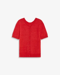Cardigan manches courtes col rond rouge Akarios