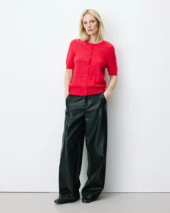 Cardigan manches courtes col rond rouge Akarios