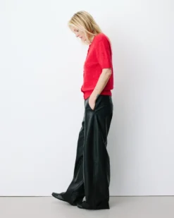 Cardigan manches courtes col rond rouge Akarios
