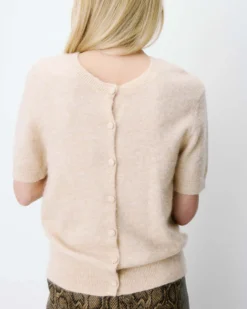 Cardigan manches courtes col rond beige Akarios