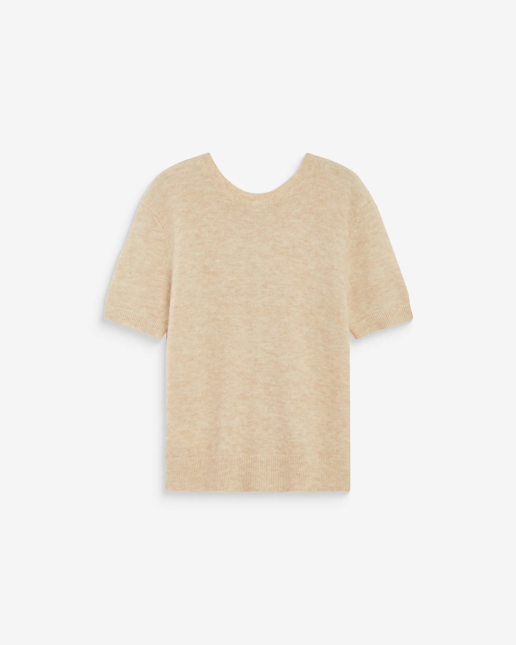 Cardigan manches courtes col rond beige Akarios