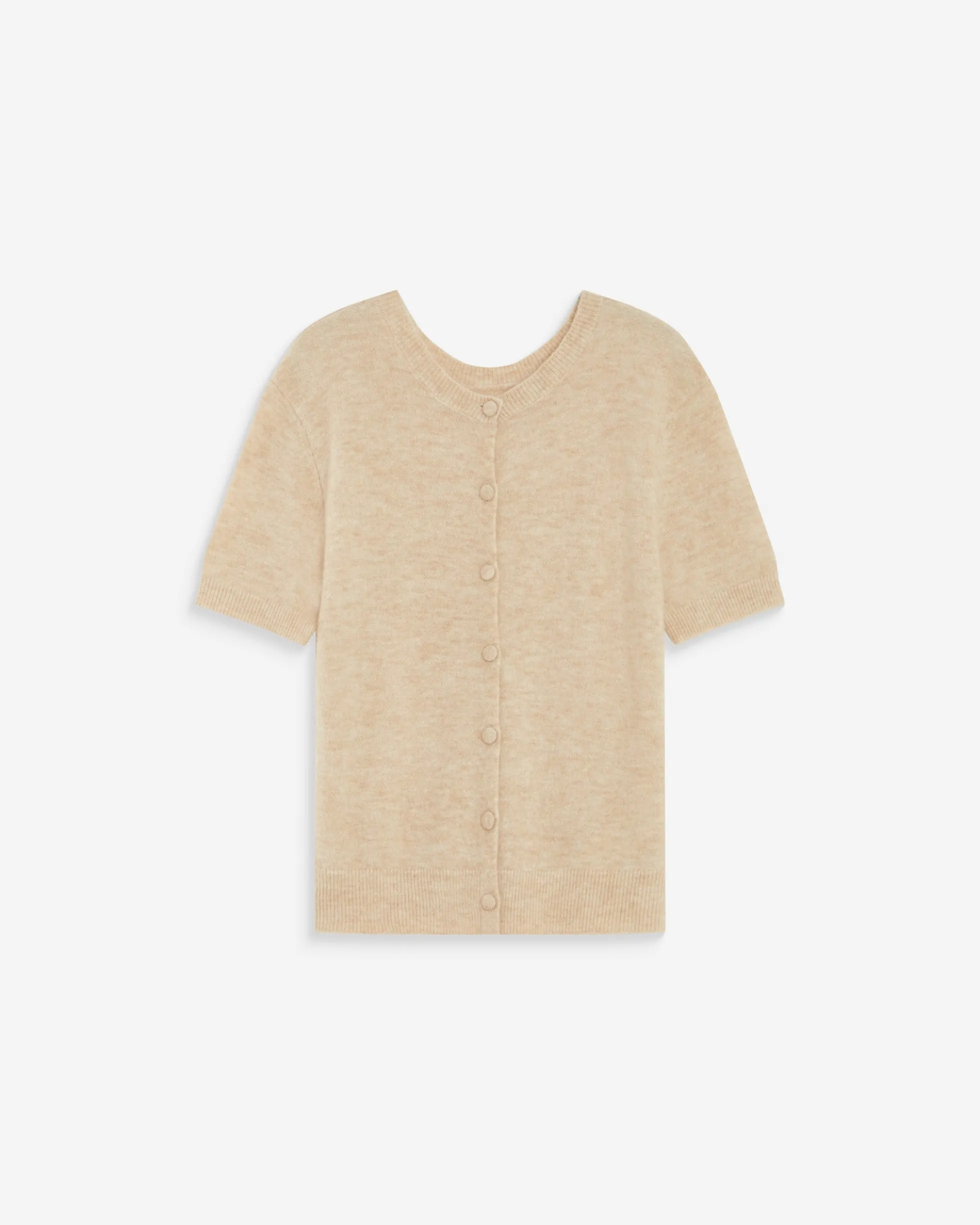 Cardigan manches courtes col rond beige Akarios