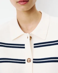 Cardigan rayé en maille col chemise ecru Ardenis
