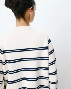 Cardigan rayé en maille col chemise ecru Ardenis