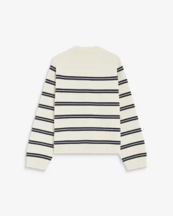 Cardigan rayé en maille col chemise ecru Ardenis