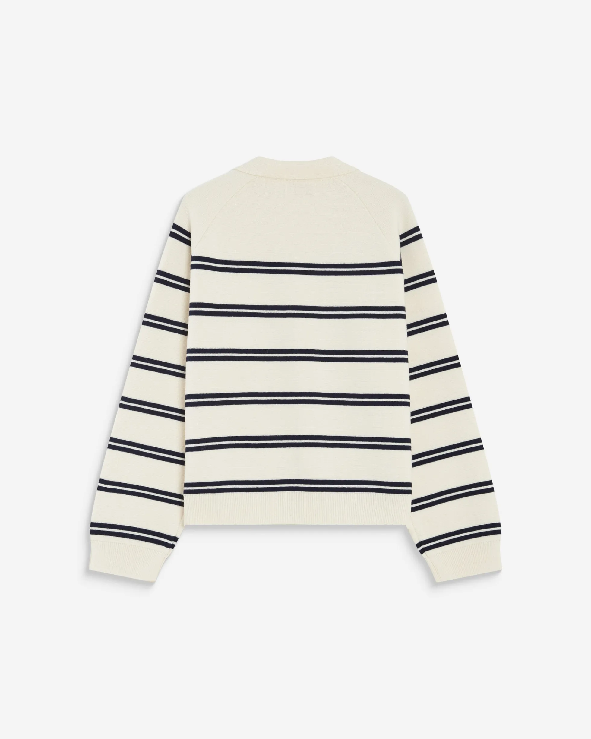 Cardigan rayé en maille col chemise ecru Ardenis
