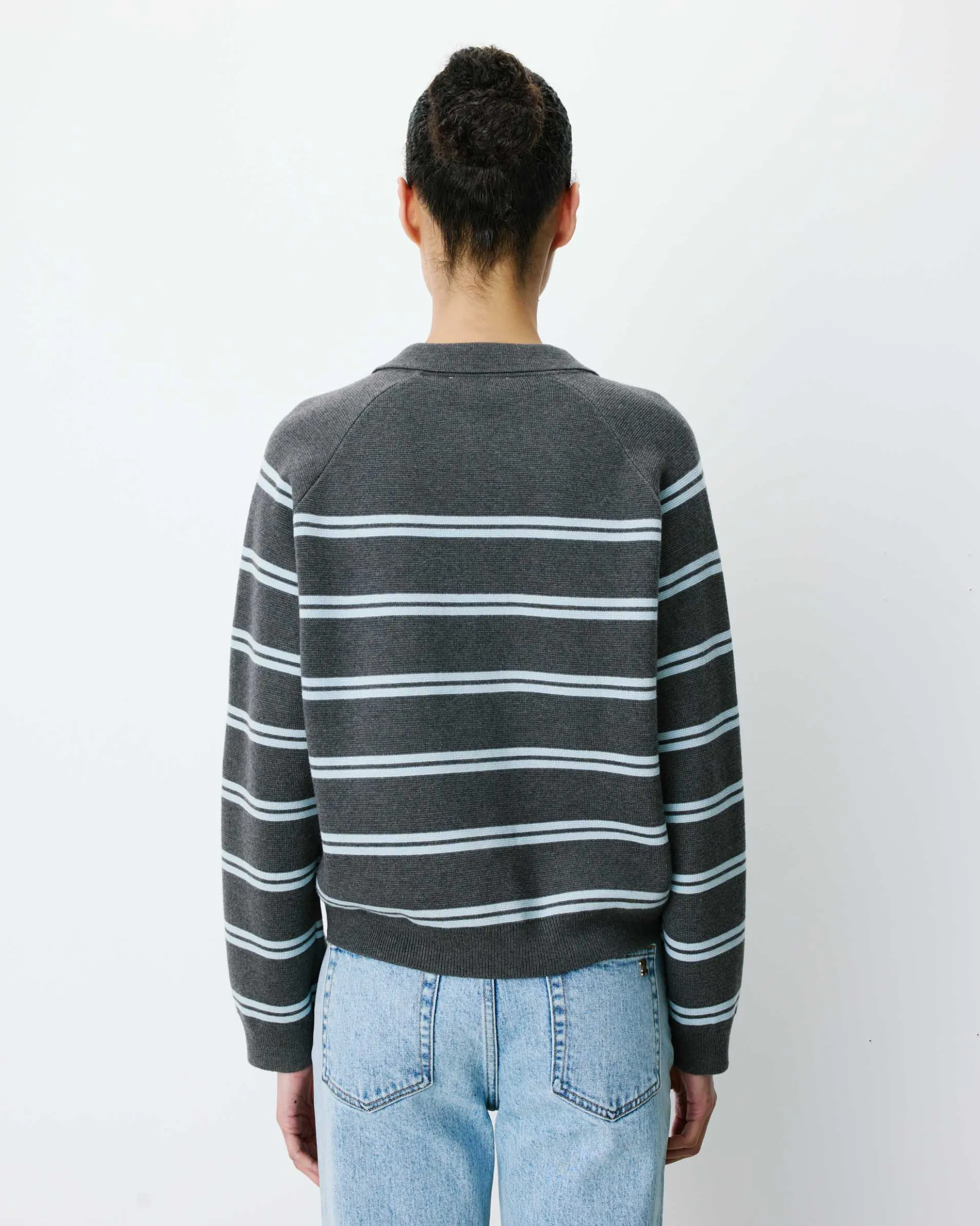 Cardigan rayé en maille col chemise anthracite Ardenis