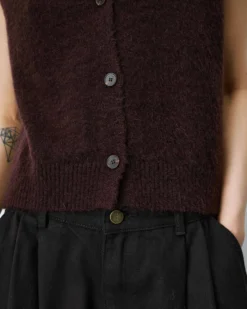 Cardigan sans manches boutonné col V chocolat Nars