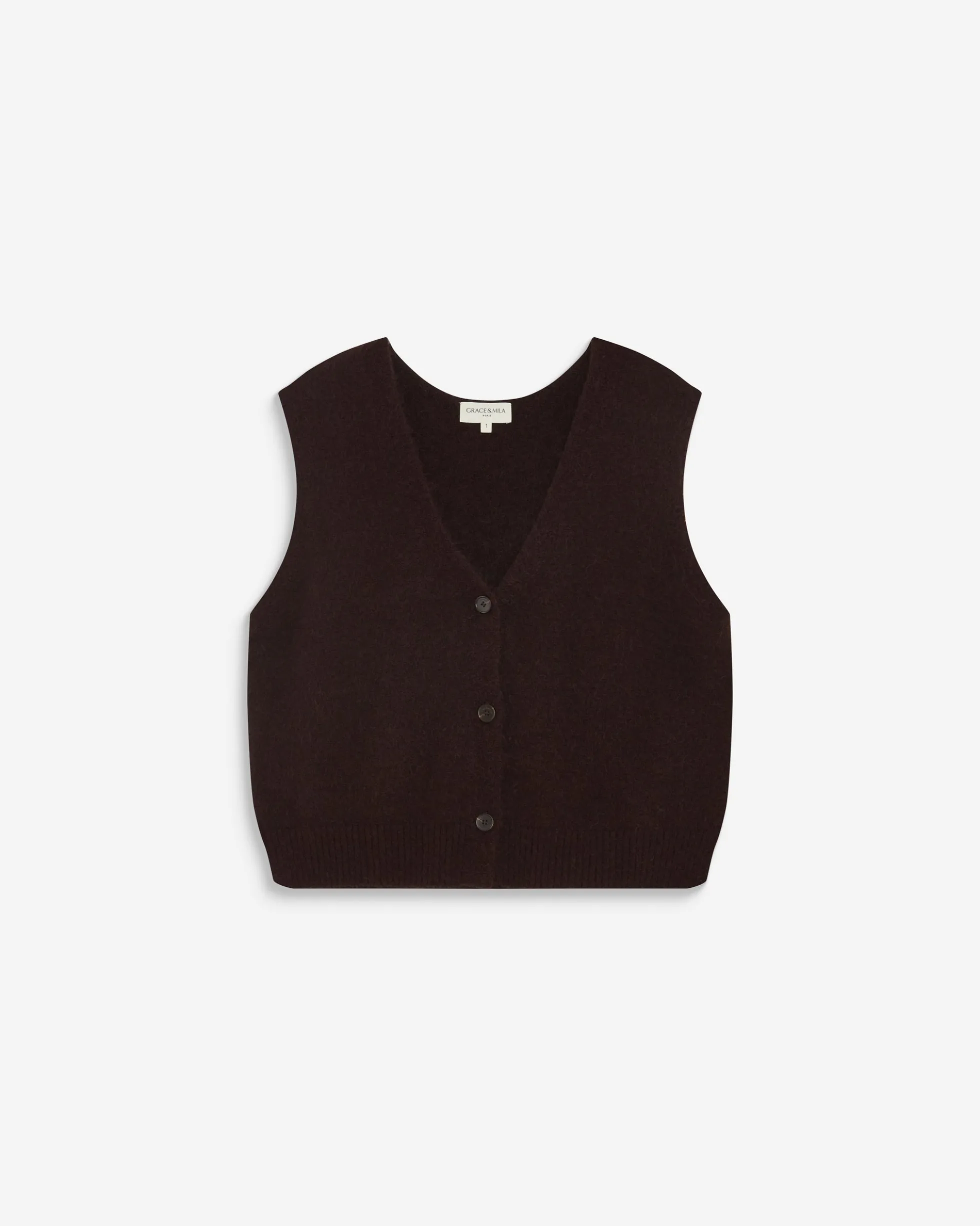 Cardigan sans manches boutonné col V chocolat Nars