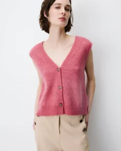 Cardigan sans manches boutonné col V blush Nars