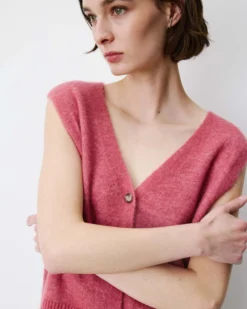 Cardigan sans manches boutonné col V blush Nars