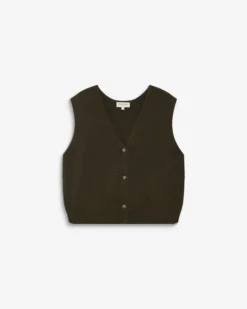 Cardigan sans manches boutonné col V kaki Nars