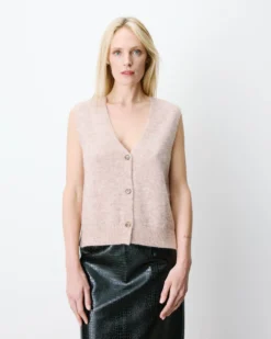 Cardigan sans manches boutonné col V beige Nars