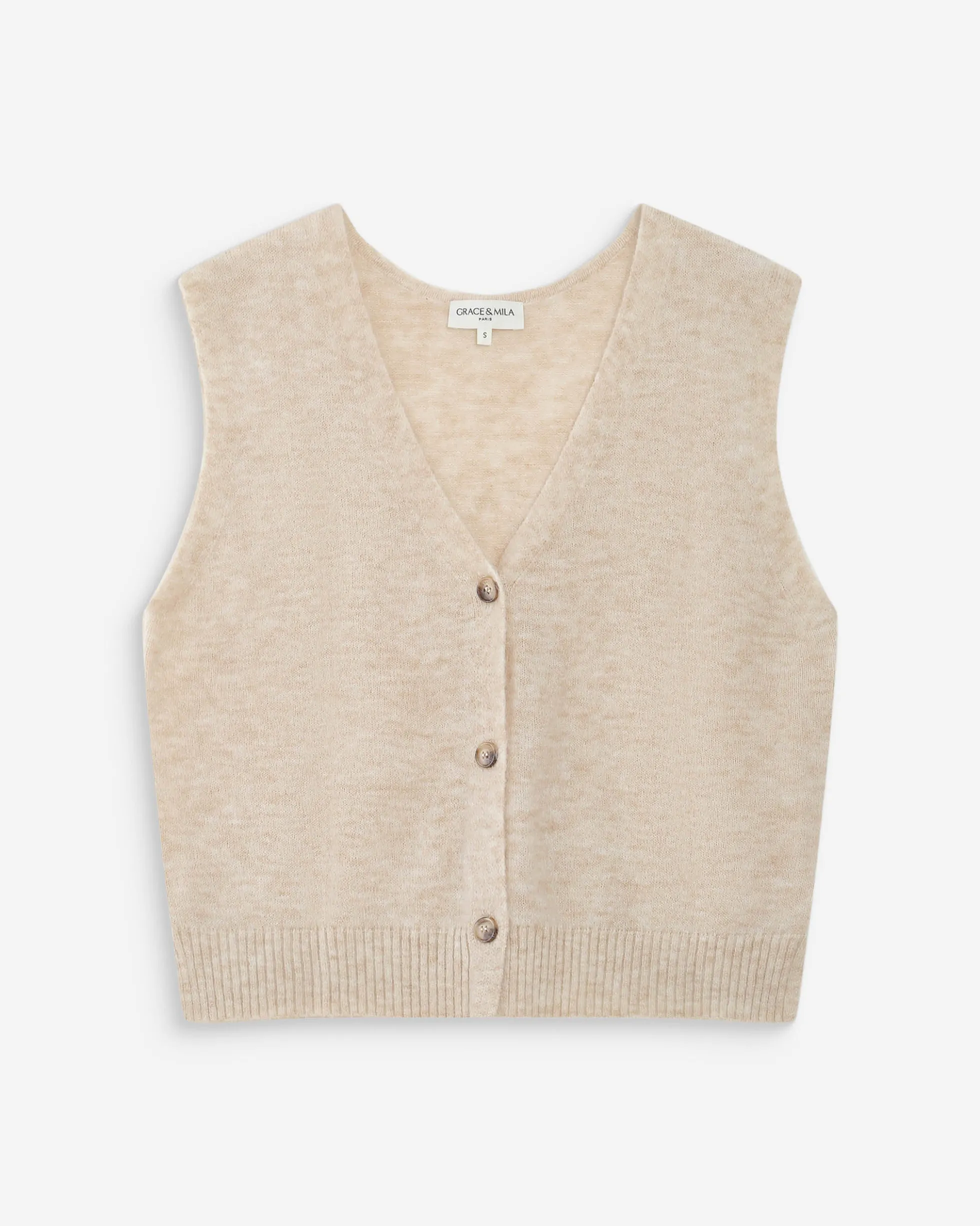 Cardigan sans manches boutonné col V sable Nars