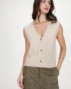 Cardigan sans manches boutonné col V sable Nars