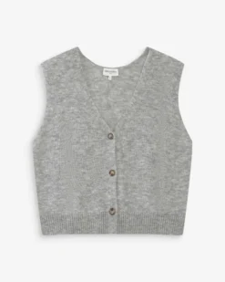 Cardigan sans manches boutonné col V gris Nars