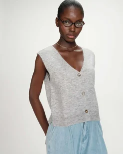 Cardigan sans manches boutonné col V gris Nars