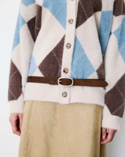 Ceinture en suédine boucle argenté chocolat Abbey