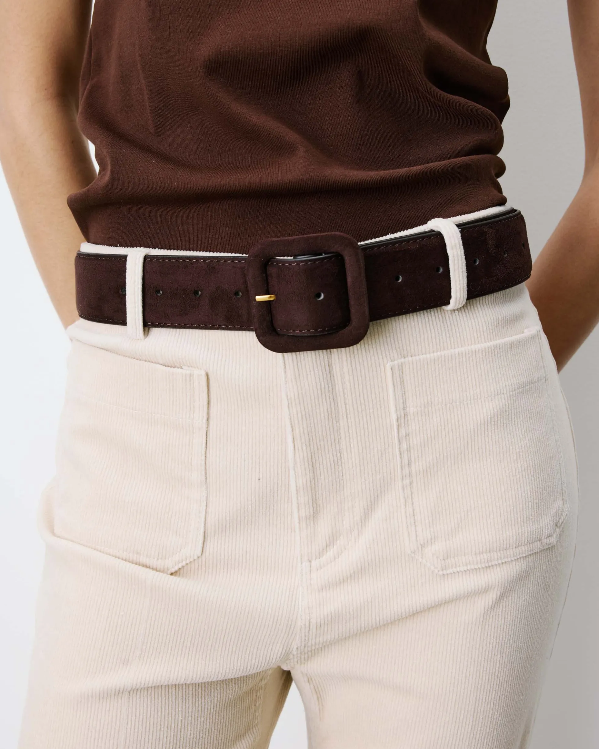Ceinture en suédine boucle carrée assortie chocolat Alvaro