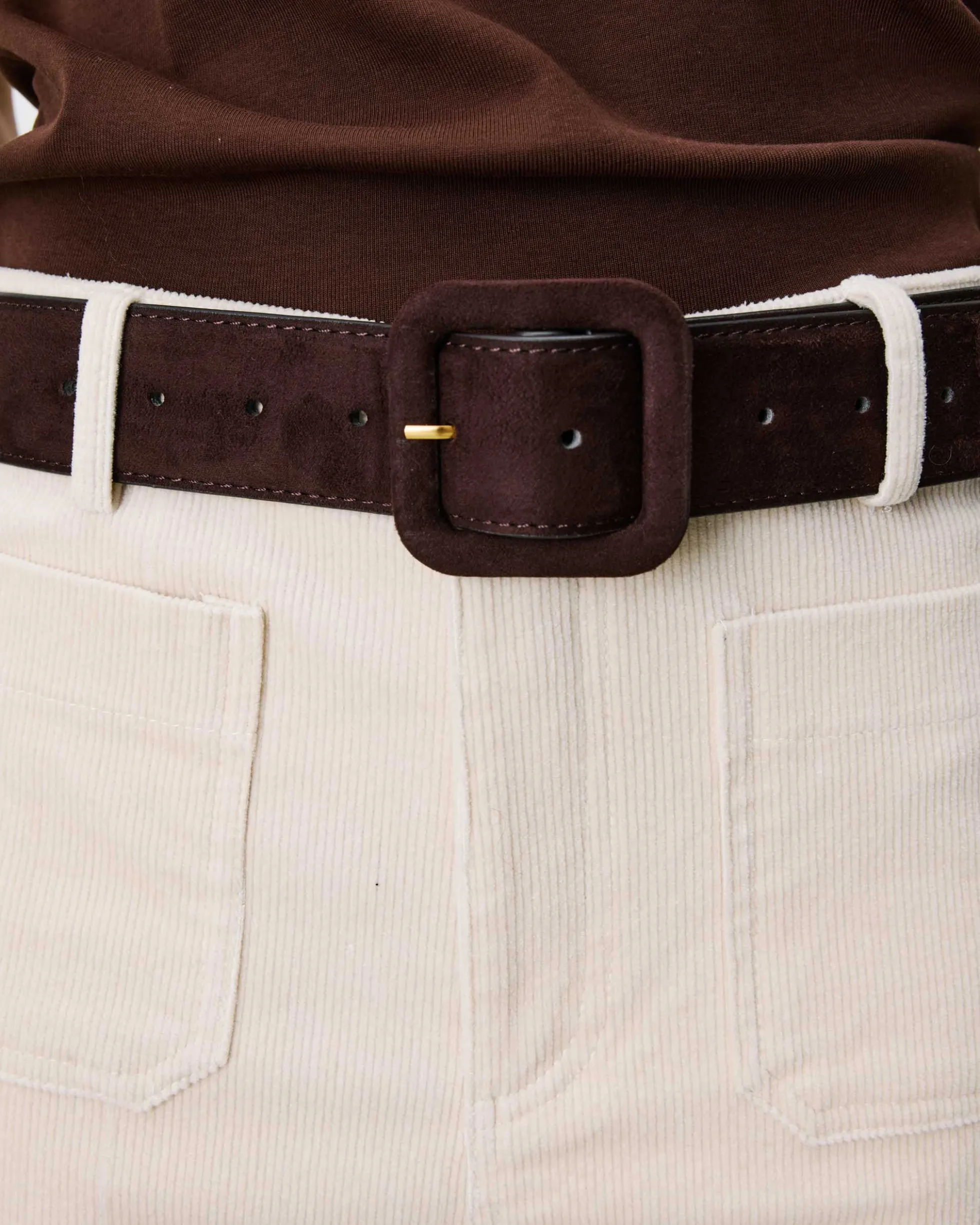 Ceinture en suédine boucle carrée assortie chocolat Alvaro