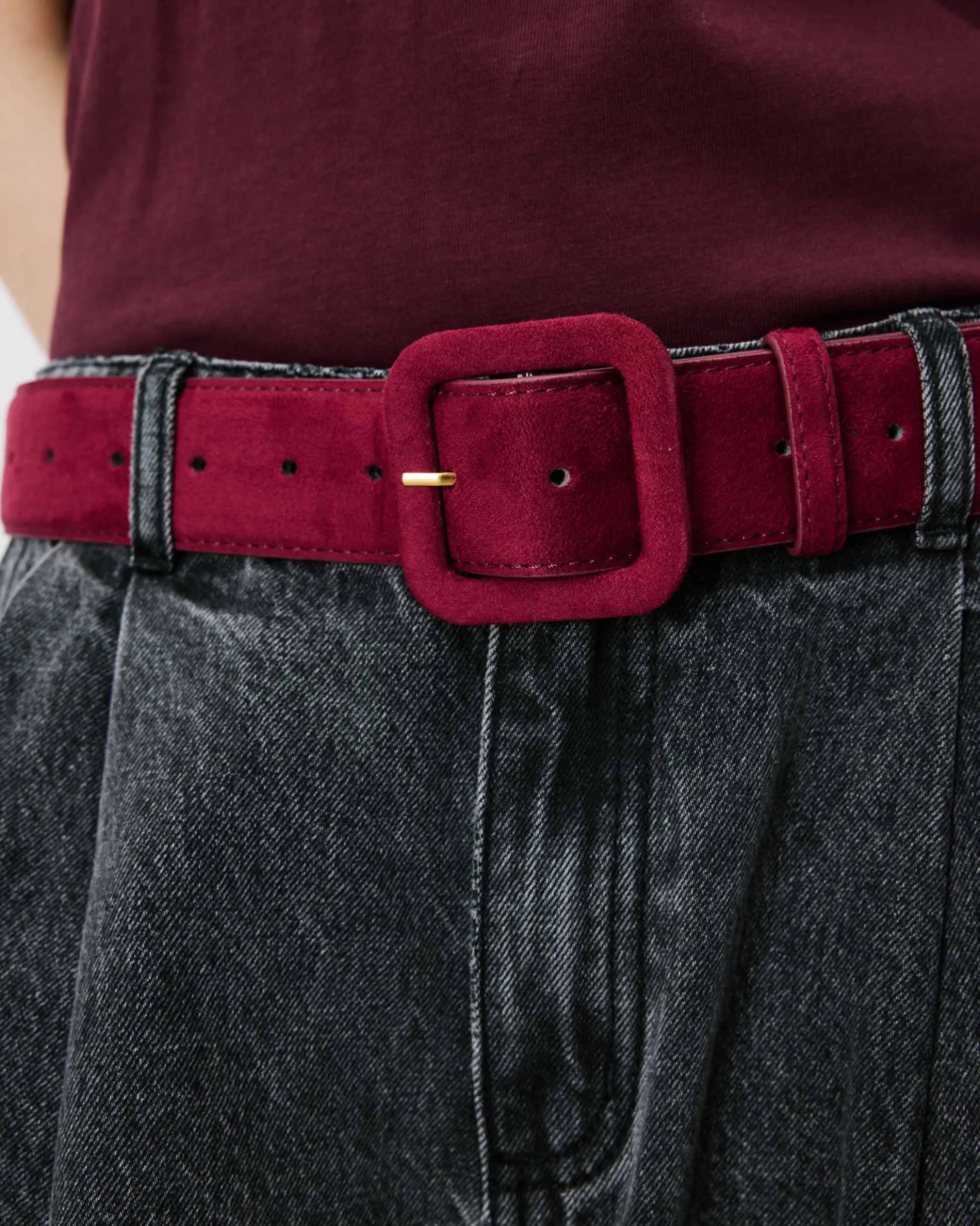 Ceinture en suédine boucle carrée assortie cherry Alvaro