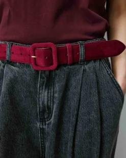 Ceinture en suédine boucle carrée assortie cherry Alvaro