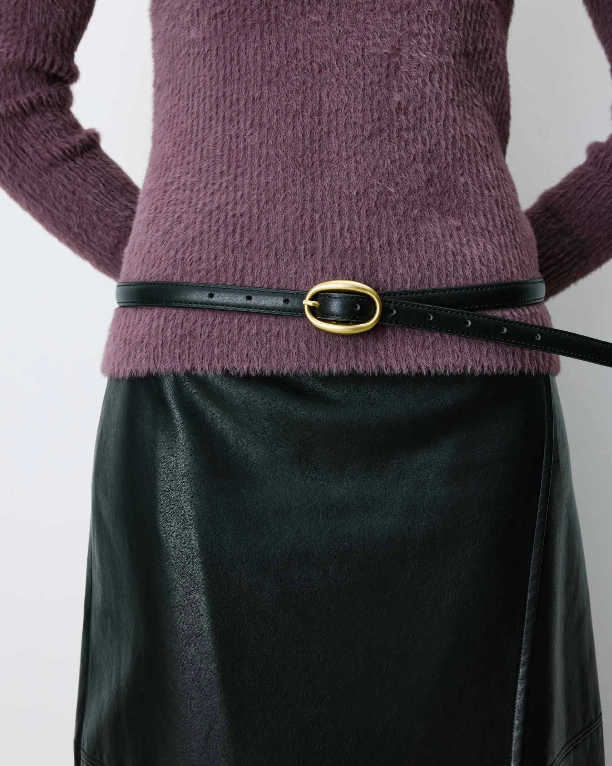 Ceinture fine en similicuir noir Abel